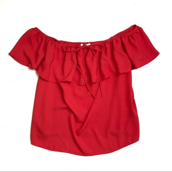 Jack by BB Dakota Red Edmonds Off the Shoulder Ruffle Blouse Size Medium - Picture 3 of 8